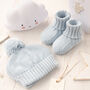 Toffee Moon Pale Blue Knitted Baby Booties, thumbnail 5 of 12