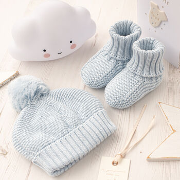 Toffee Moon Pale Blue Knitted Baby Booties, 5 of 12