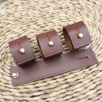 Set Of Mid Brown Leather Napkin Rings, 3 of 6