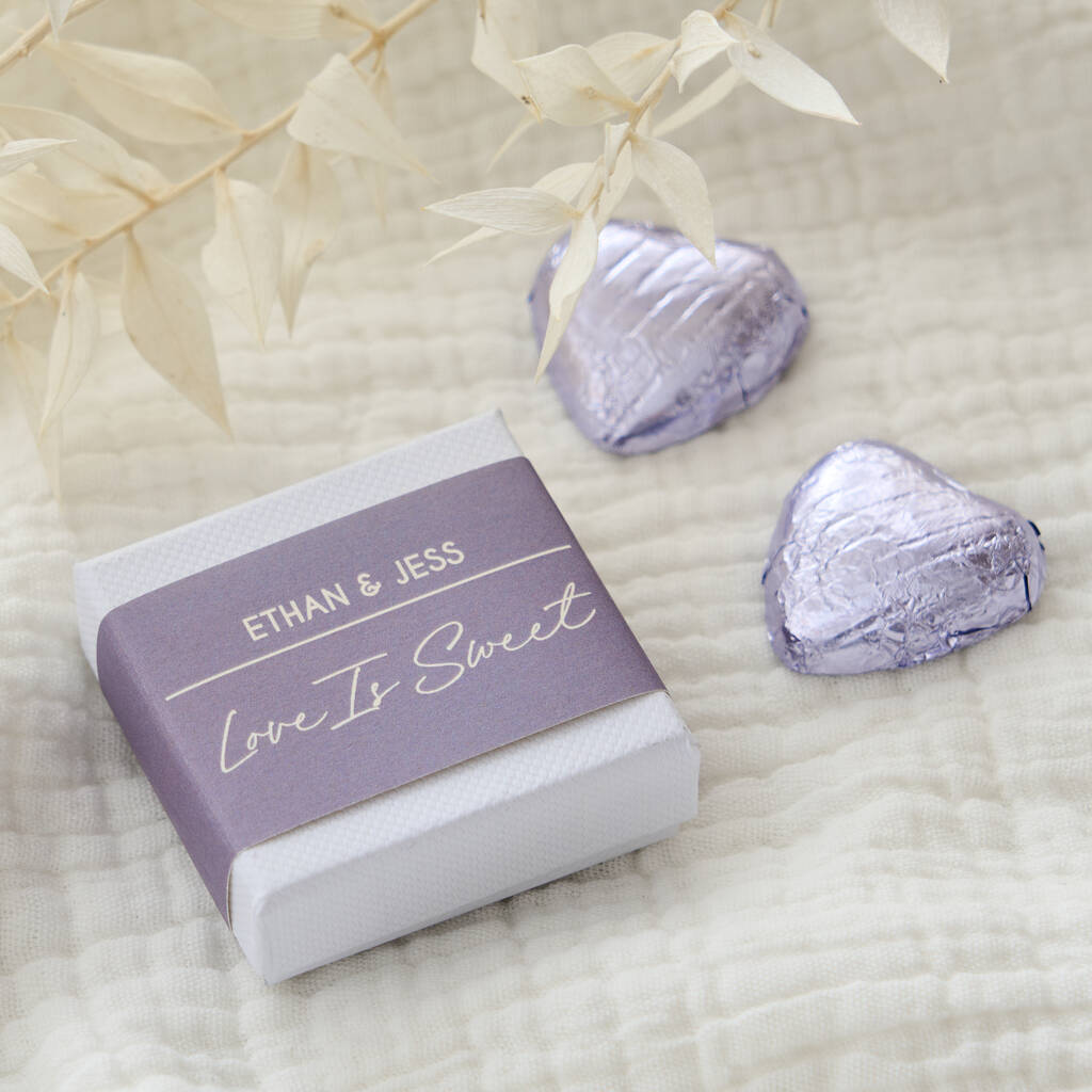Lilac Love Is Sweet Chocolate Heart Favour, 1 of 2