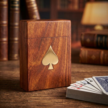 Personalised Wooden Cards Case With Engraved Front Text, 4 of 6