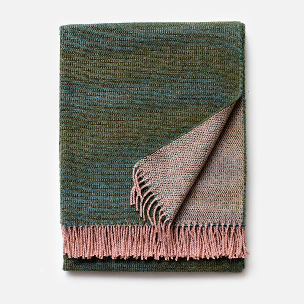 Sage Green And Coral Wool Blanket By Home Address