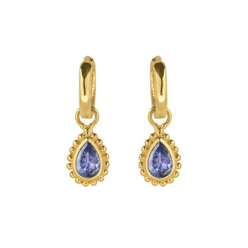 December Birthstone Tanzanite Gold Plated Huggie Hoop Earrings, 2 of 12