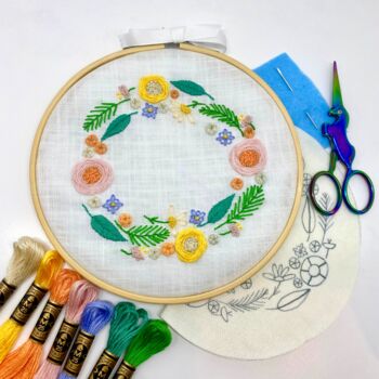 White Floral Wreath Embroidery Kit, 6 of 10