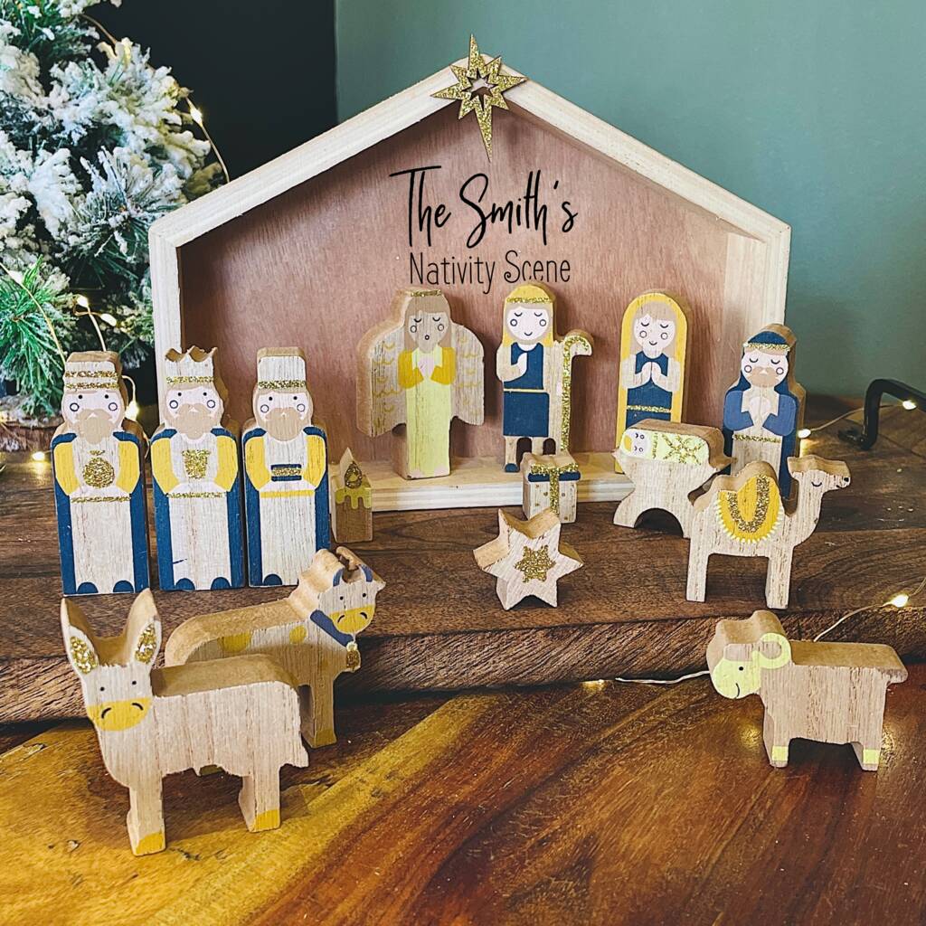Personalised 16 Piece Navy And Gold Nativity Scene, 1 of 2
