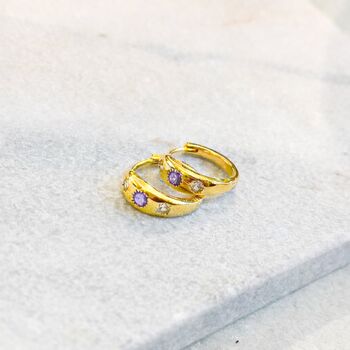 Emerald Green Cubic Zirconia Huggie Hoops Earrings, 2 of 3