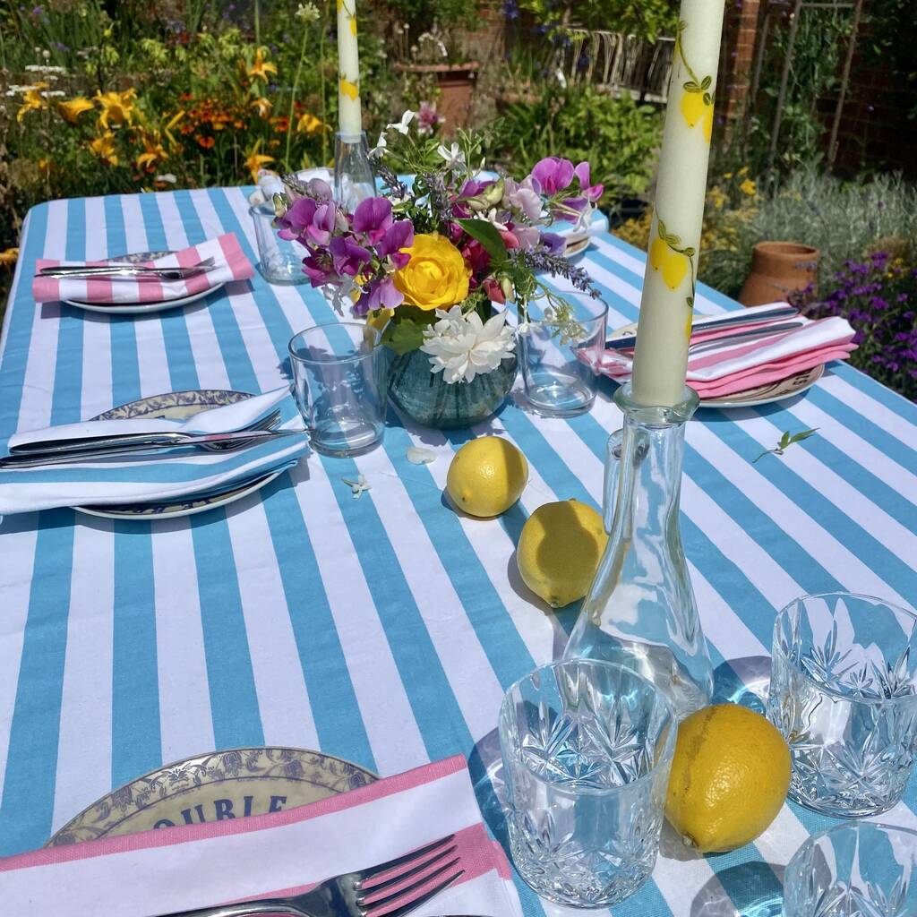 Blue And White Striped Tablecloth Riviera Range, 1 of 5
