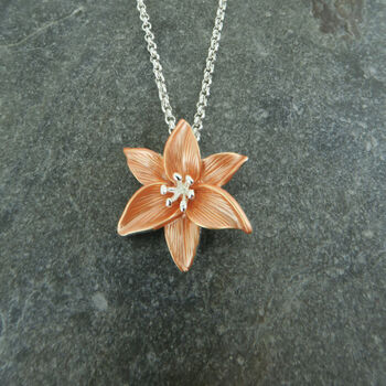 Lily Orange Tiger Lily Flower Pendant Necklace, 2 of 3