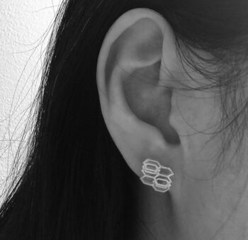 Sterling Silver Geometric Honeycomb Earrings, 7 of 8