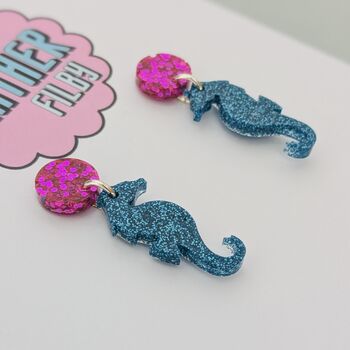 Blue And Pink Seahorse Earrings, 4 of 4
