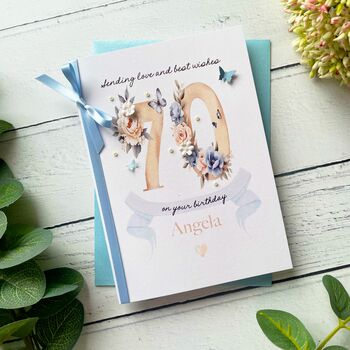 Personalised 70th Birthday Card. Blue Butterflies Design, 5 of 6