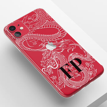 Personalised Dragon Initials Clear Phone Case, 5 of 5