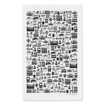 Brighton Illustrated Black And White Tea Towel, 4 of 8