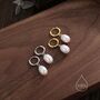 Oval Pearl With Skinny Hammered Hoop Earrings, thumbnail 5 of 9