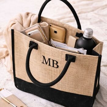 Personalised Square Jute Panel Shoulder Beach Shopper Tote Bag, 2 of 2