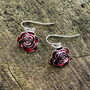 Red Rose Drop Earrings, Silver Plated, thumbnail 2 of 6
