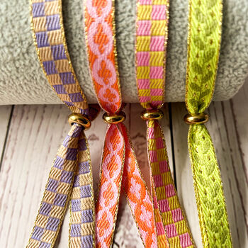 Set Of Four Festival Ribbon Bracelets, Checks / Leaves, 4 of 5