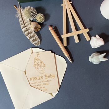 Personalised Pisces New Baby Celebration Wooden Plaque, 5 of 7