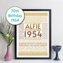 Personalised 70th Birthday Print Year Facts 1954 Gift, thumbnail 1 of 11