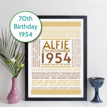 Personalised 70th Birthday Print Year Facts 1954 Gift, 9 of 11