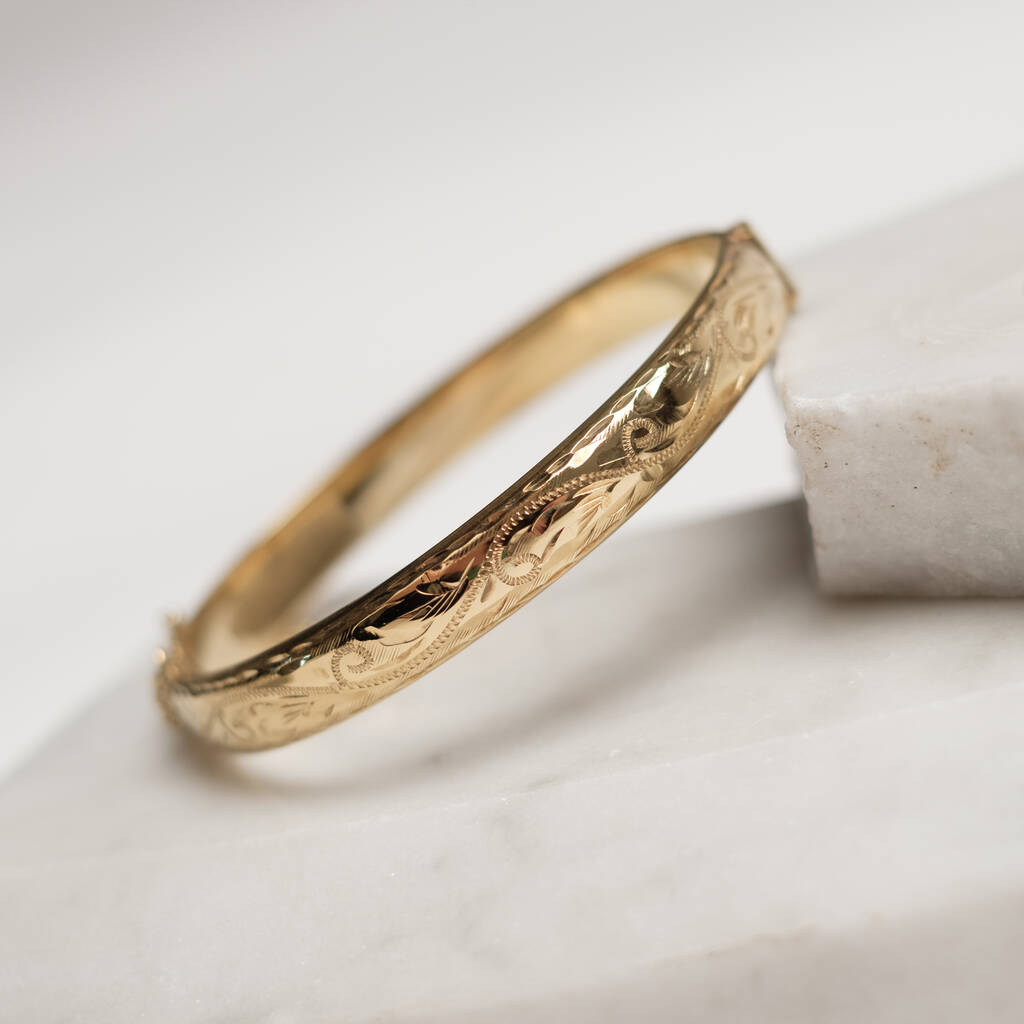 Hand Engraved Vintage Style Rolled Gold Bangle, 1 of 4