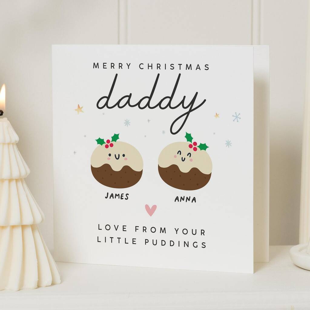 Personalised Daddy Christmas Card From Little Puddings, 1 of 7
