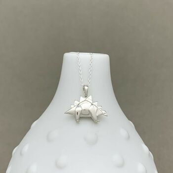 Personalised Solid Silver Origami Stegosaurus Necklace, 3 of 5