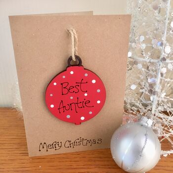 Personalised Auntie Xmas Card Red Bauble Decoration, 2 of 2