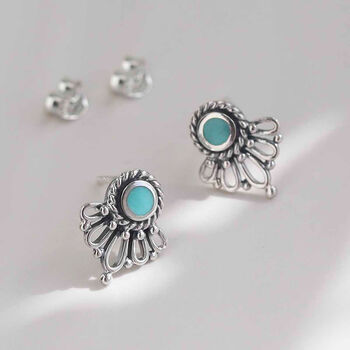 Sterling Silver Ornate Gemstone Stud Earrings, 4 of 7