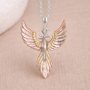Personalised Gold Plated Sterling Silver Phoenix Pendant Necklace, 3 of 12