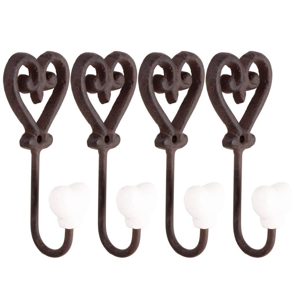 set of four cast iron heart hooks by dibor