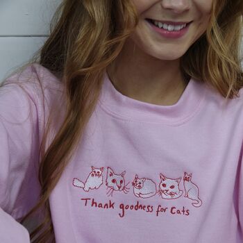 Thank Goodness For Cats Embroidered Sweater, 3 of 7