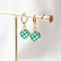 Green And White Checkerboard Earrings, thumbnail 1 of 8