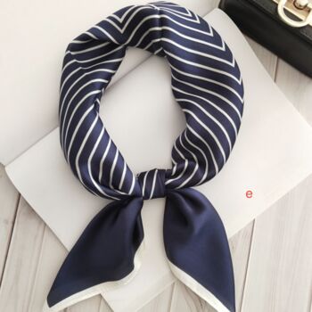 Blue Coloured Striped Silk Imitation Square Scarves, 3 of 7
