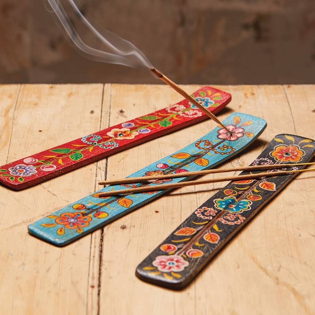 Hand Painted Floral Wooden Incense Holder, 1 of 5