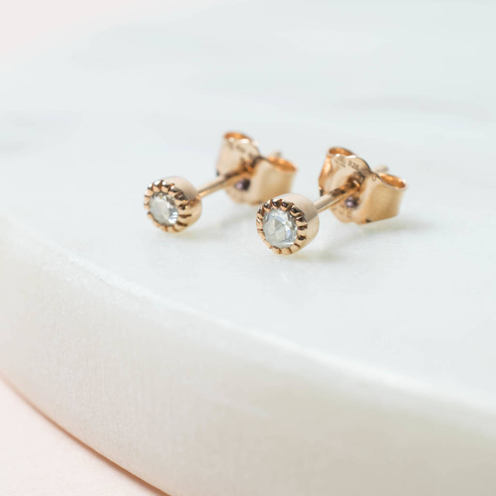 Tiny Diamond Stud Earrings 18k Gold Vermeil By Sharon Mills London | notonthehighstreet.com
