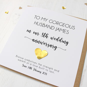 Personalised 8th Anniversary Card With Bronze Heart, 2 of 5