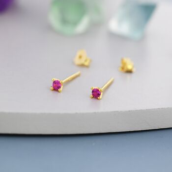 Sterling Silver Extra Tiny 2mm Ruby Pink Cz Stud Earrings, 6 of 12