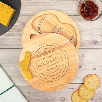 Personalised Engraved Vintage Style Wooden Cheese Board Set, 2 of 6