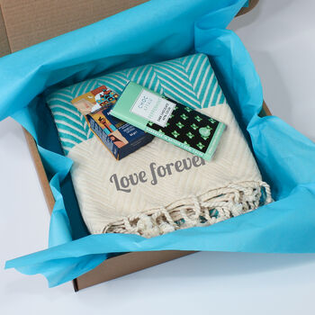 Personalised Gift Set For Nanny, Handwoven Throw, Chocolate And Coffee, 3 of 12