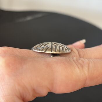 Aztec Pattern Silver Disc Adjustable Ring, 6 of 10