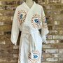Organic Short Cotton Kimono: White With Orange And Blue Eye, thumbnail 3 of 5