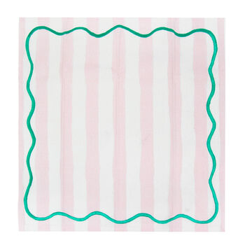 Pale Pink And Mint Green Striped Cotton Napkins X Four, 3 of 4