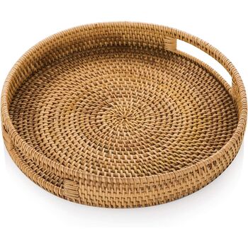 Round Rattan Serving Tray Hand Woven Wicker Tray, 7 of 10