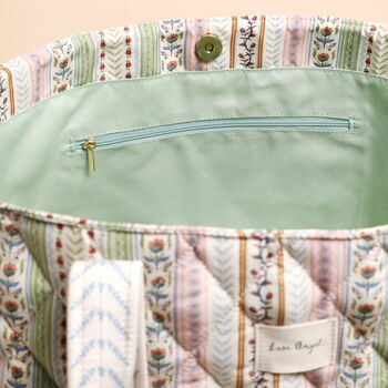 Sage And Pink Vintage Floral Quilted Tote Bag, 4 of 4