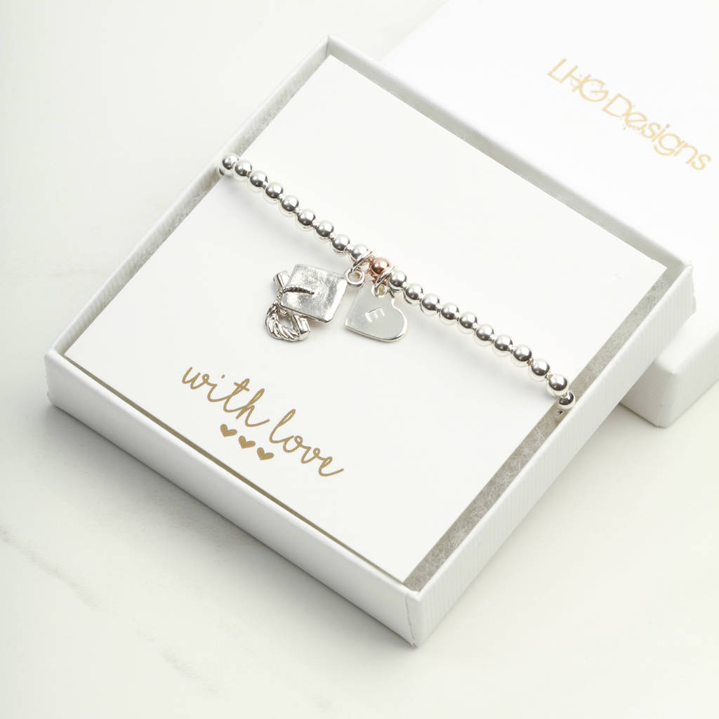 Graduation Cap Silver Charm Bracelet Gift For Her By LHG Designs