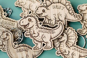 Personalised Wooden Dinosaur Keyrings For Kids’ Party Bags, 7 of 11