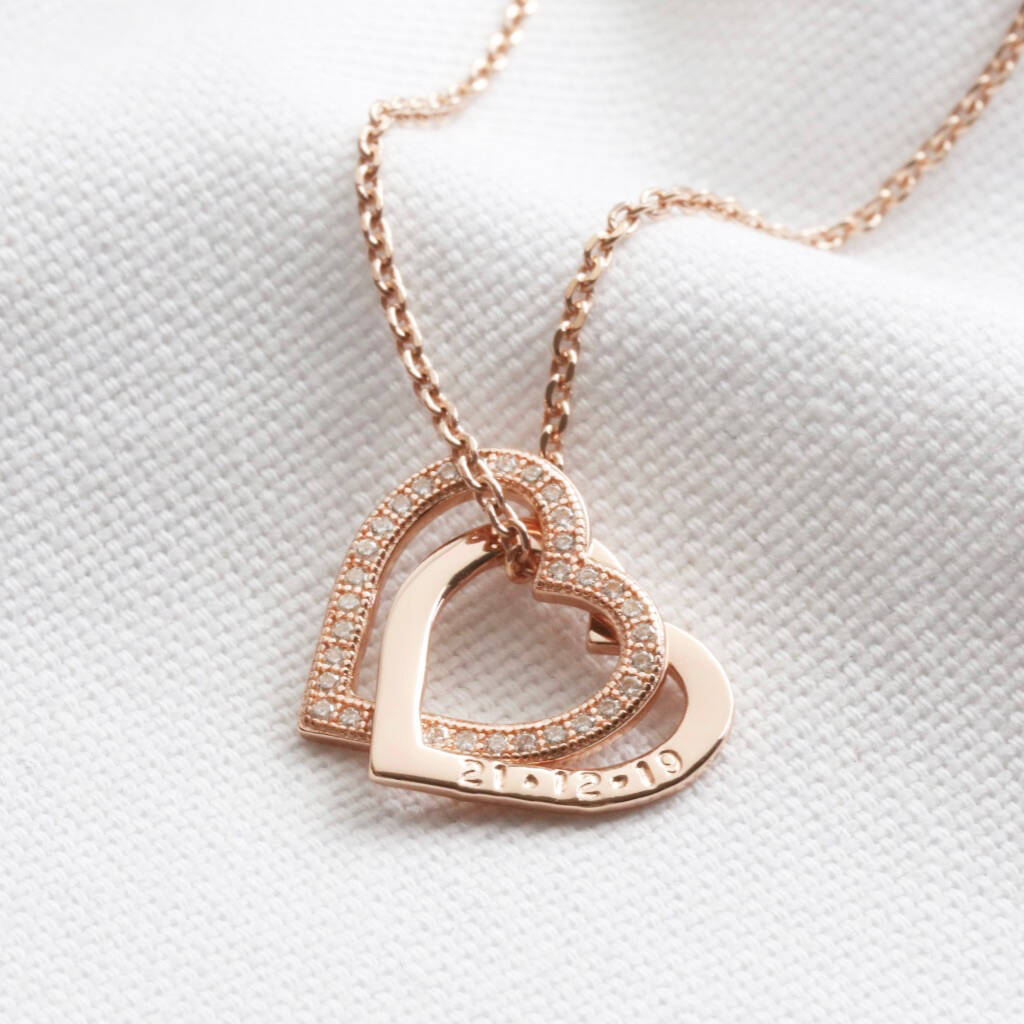 Personalised Sterling Interlocking Gem Hearts Necklace By Lisa Angel ...