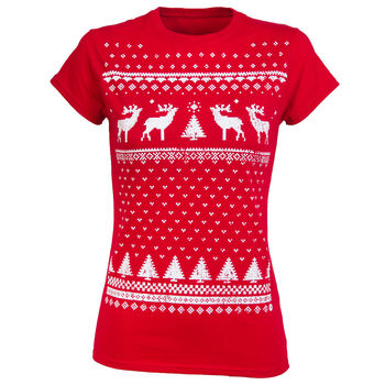 Womens Festive Christmas Reindeer Tshirt, 5 of 12