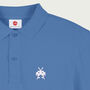 Men's Spaced Retro Gaming Theme Organic Blue Polo Shirt, thumbnail 2 of 6